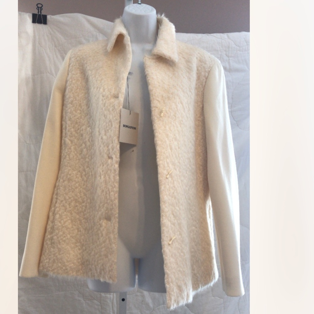 Borgofiori NWT italian brand cream creamy real wool fluffy body structure coat